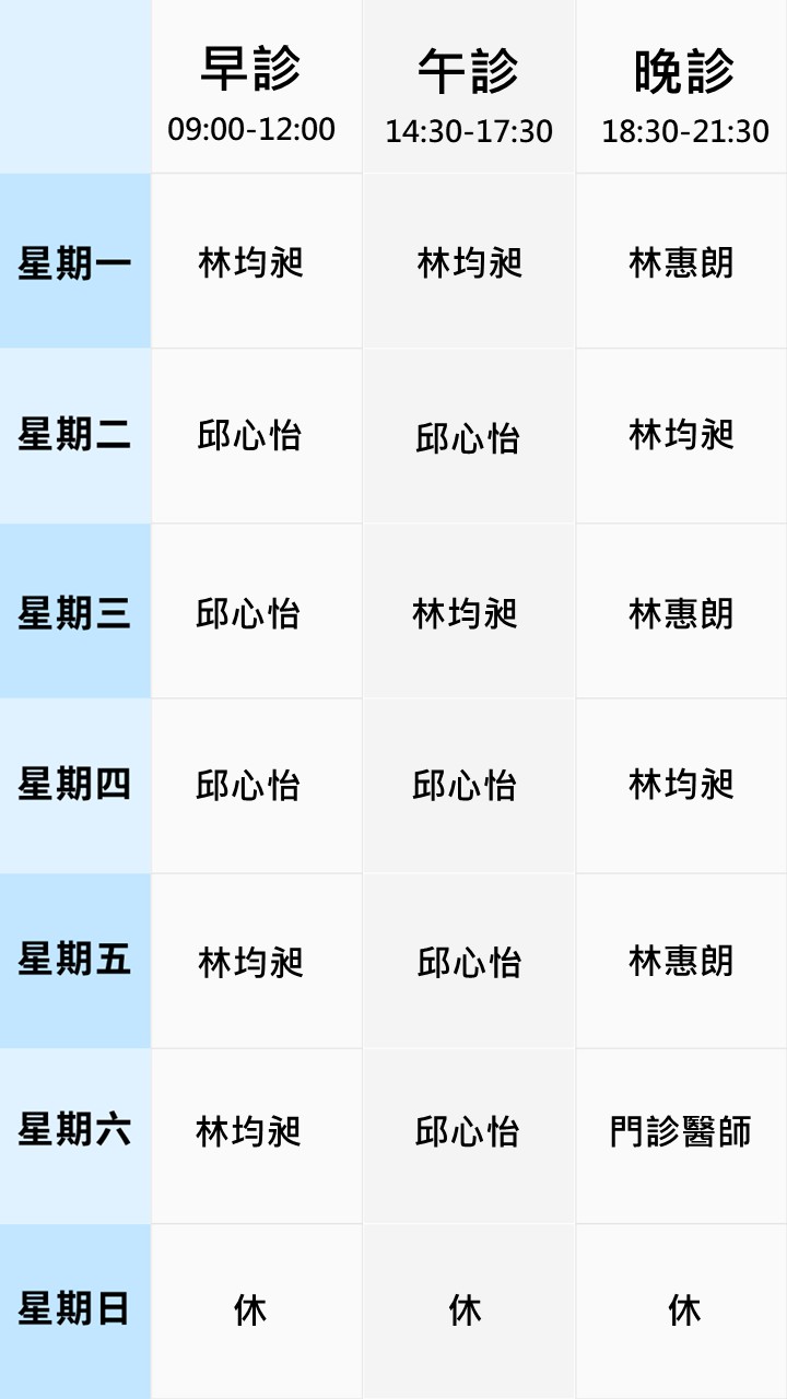 眼科門診表