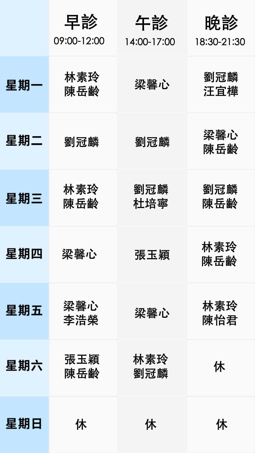 眼科門診表