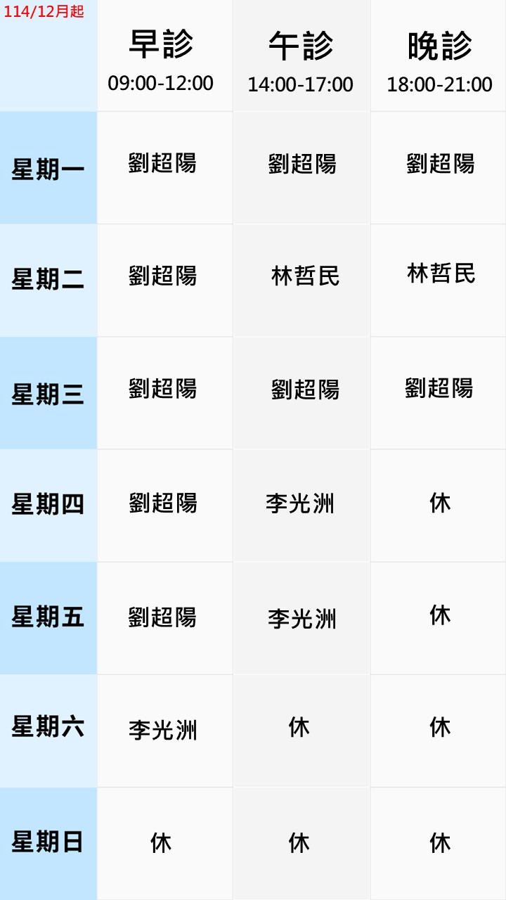 眼科門診表