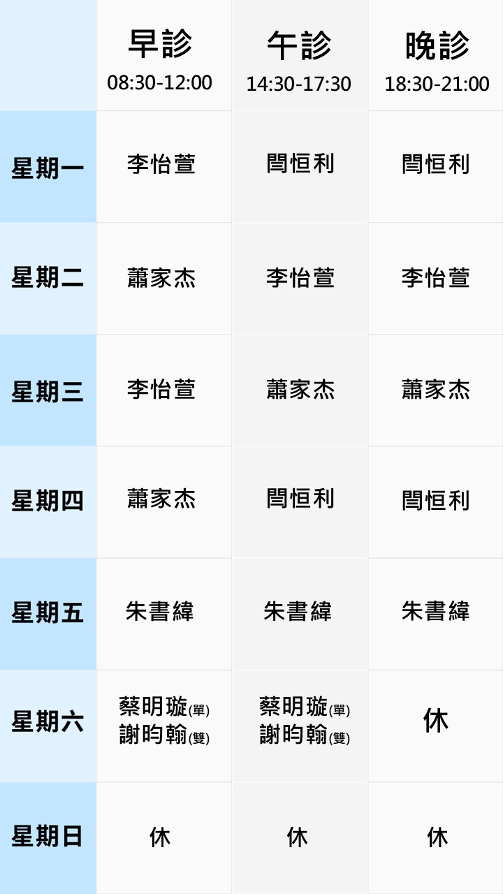 眼科門診表