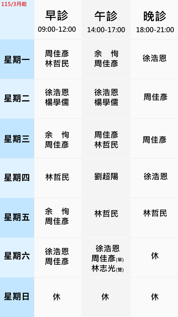 眼科門診表