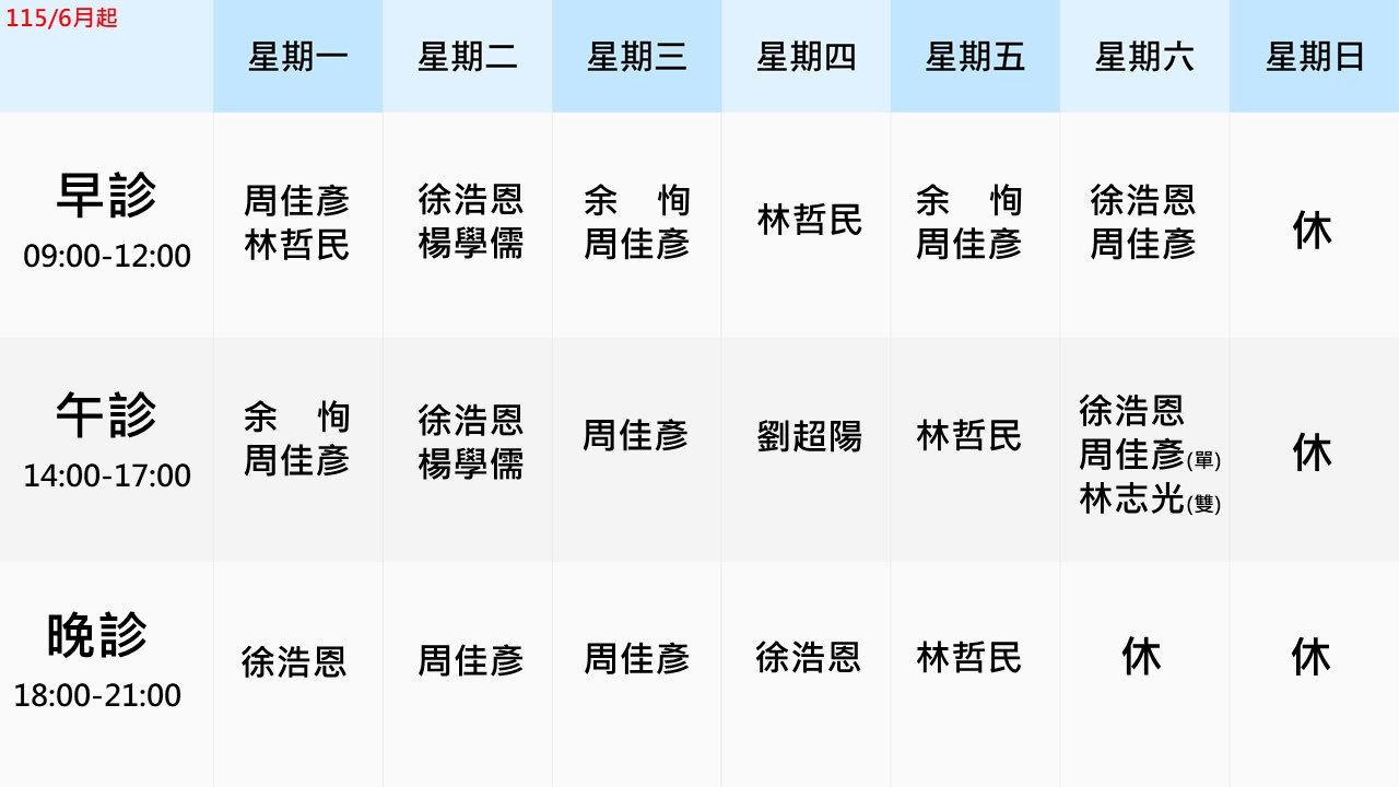 眼科門診表