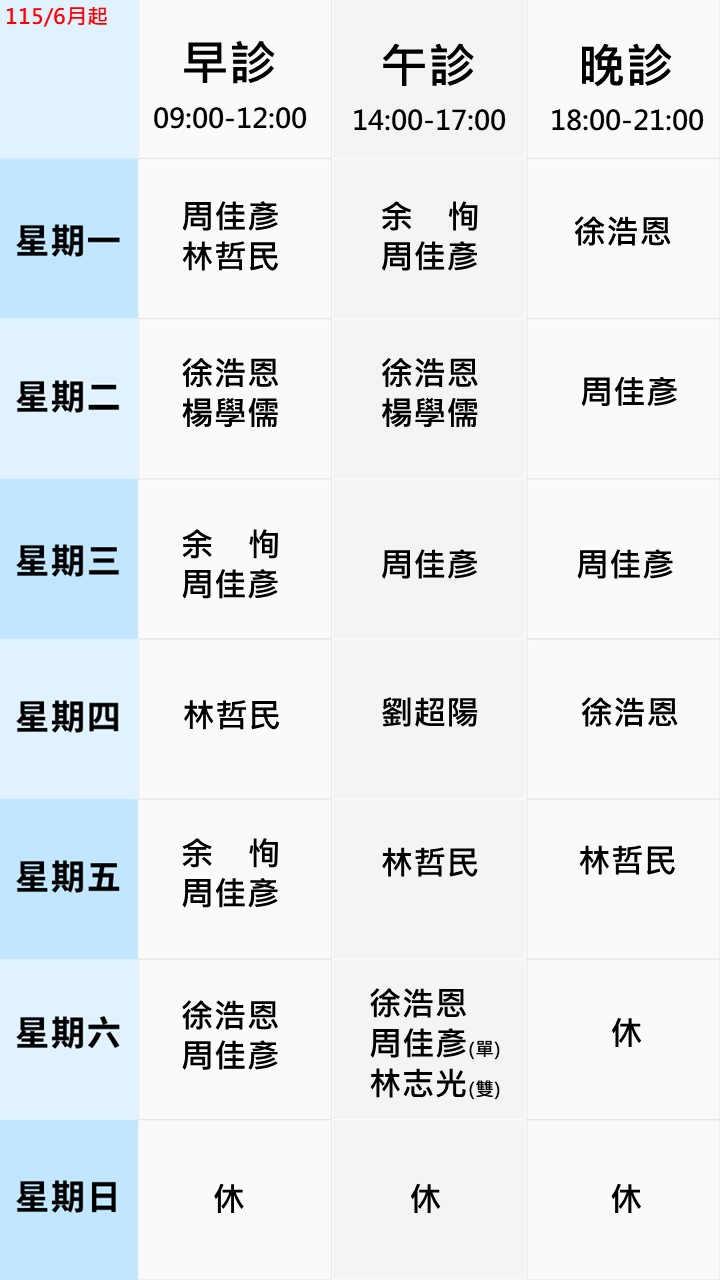 眼科門診表