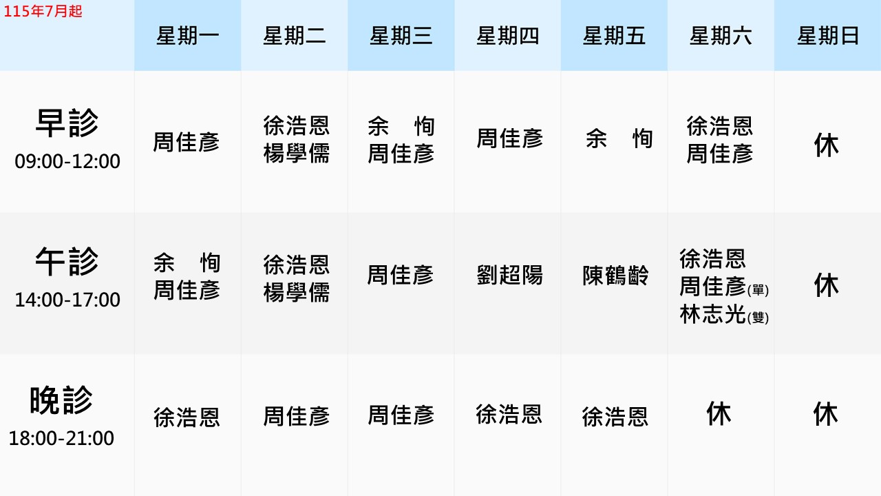 眼科門診表