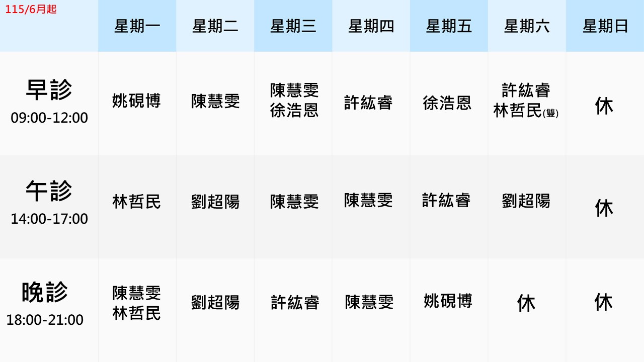眼科門診表