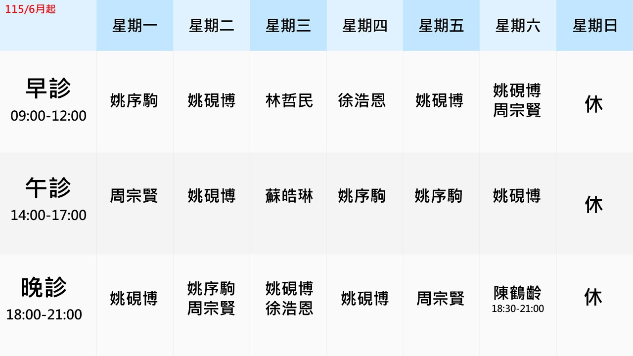 眼科門診表