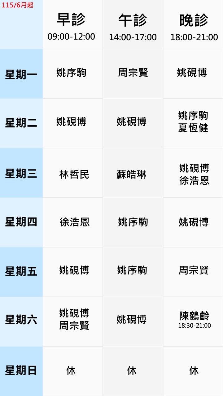 眼科門診表
