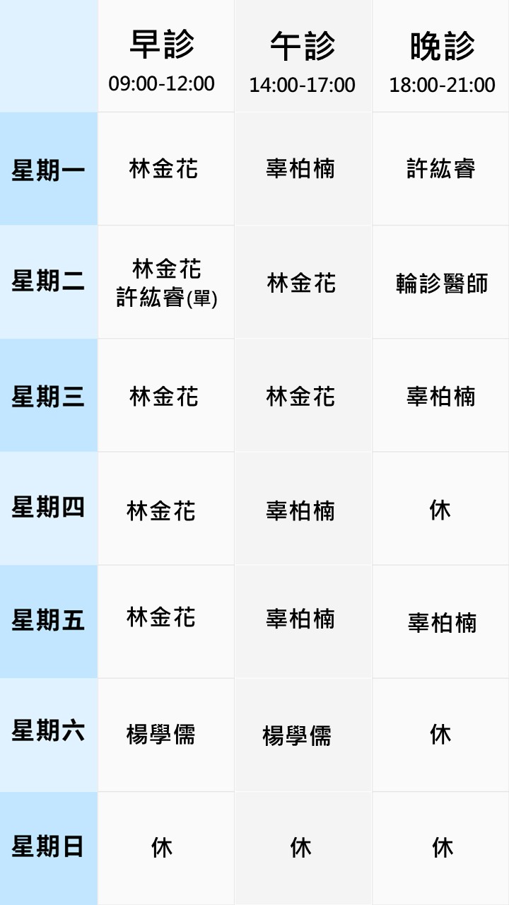 眼科門診表