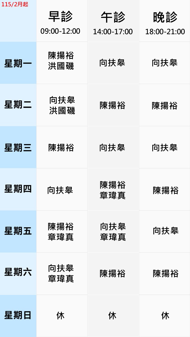 眼科門診表