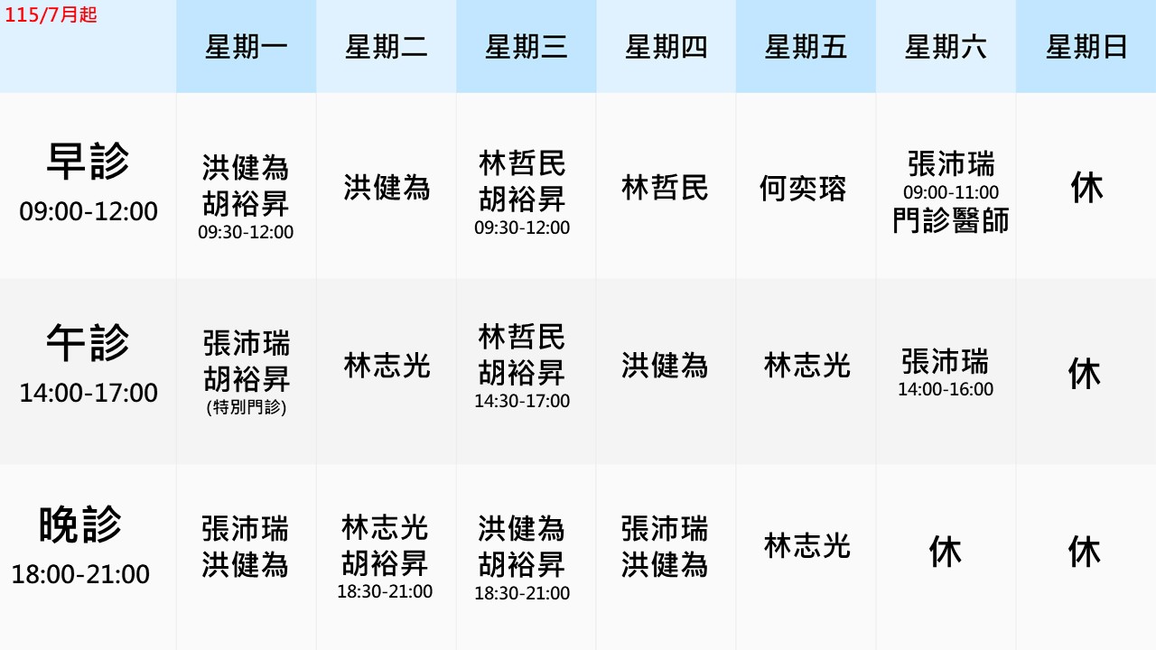 眼科門診表
