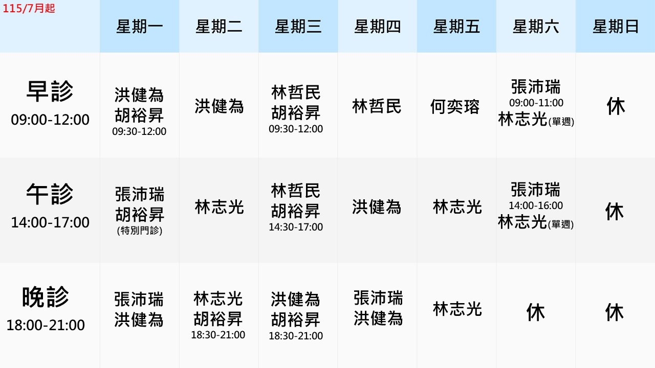 眼科門診表