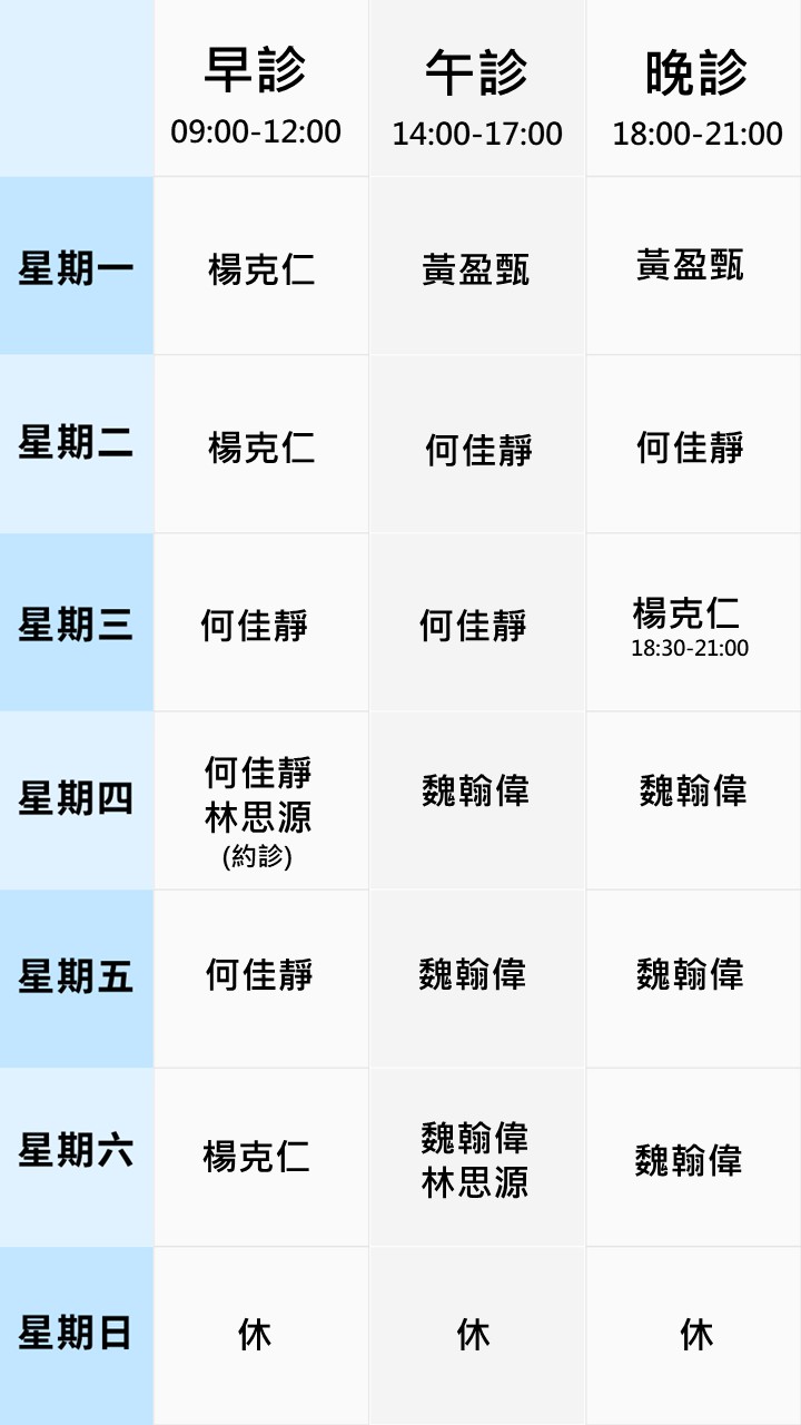 眼科門診表