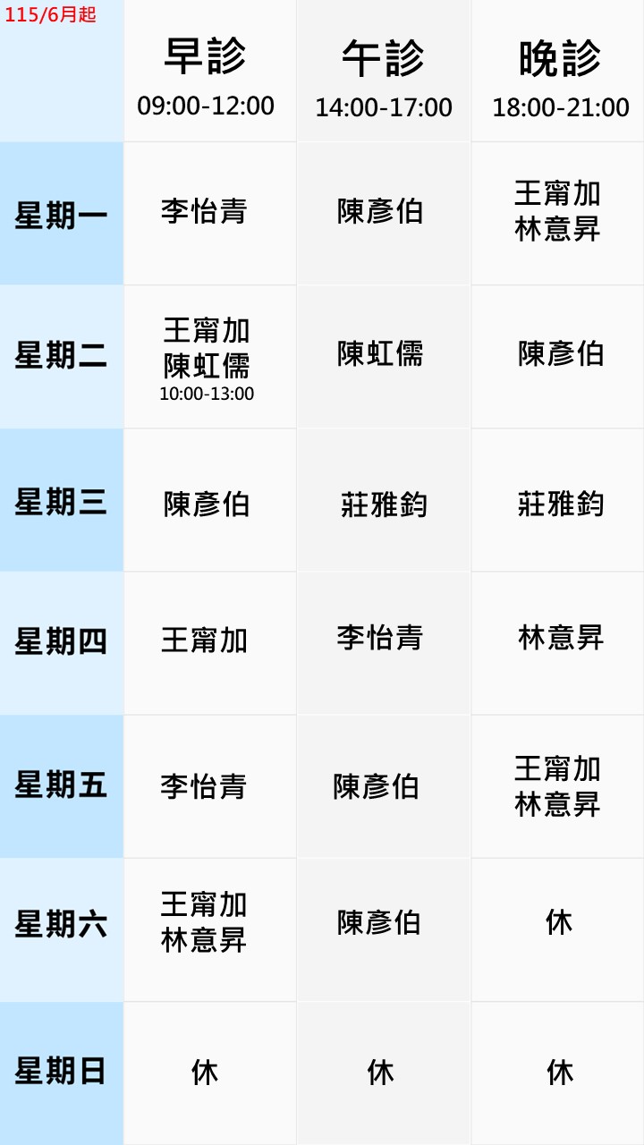 眼科門診表