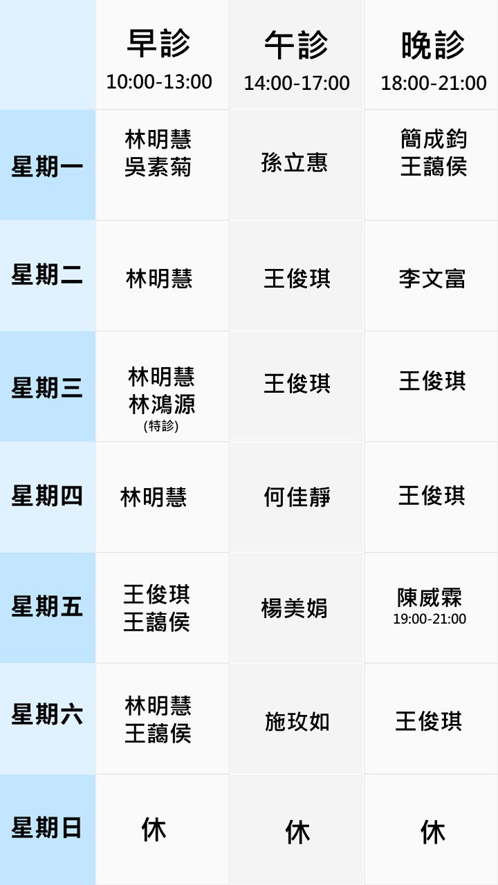 眼科門診表