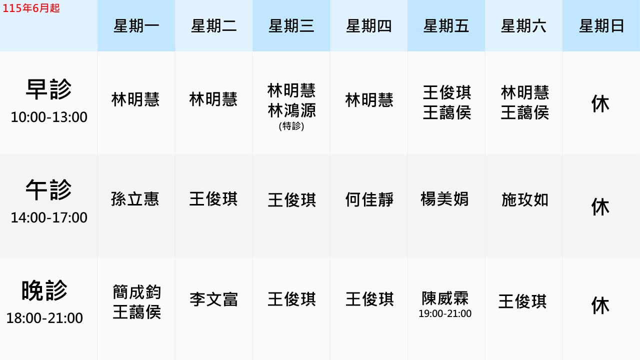 眼科門診表