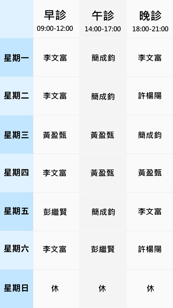 眼科門診表