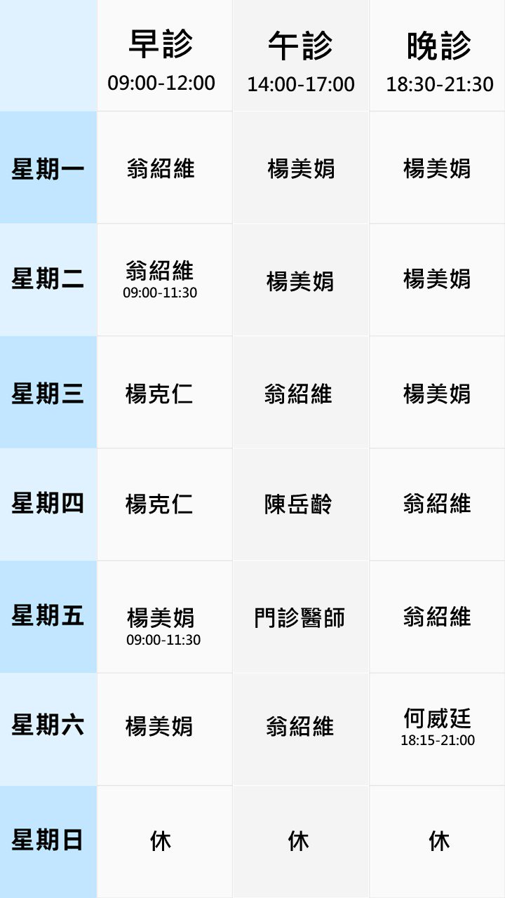 眼科門診表