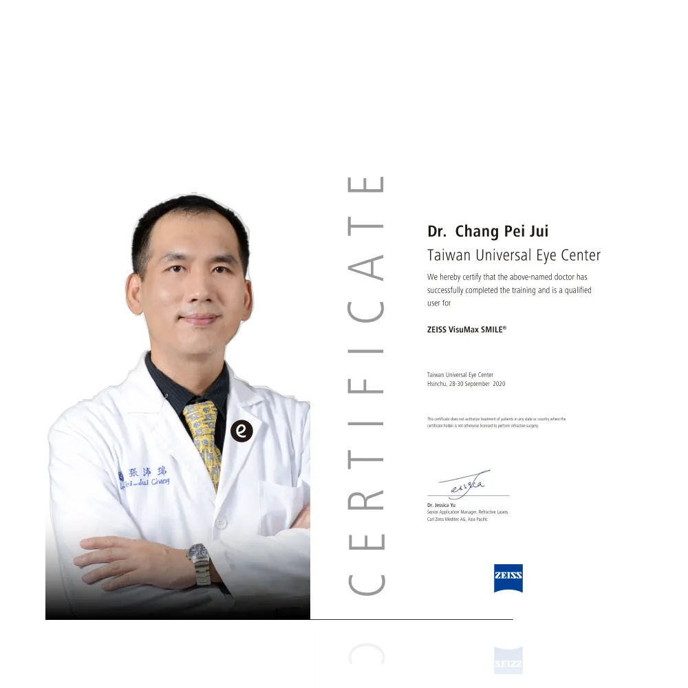 新竹大學眼科 張沛瑞院長
獲頒SMILE全飛秒原廠認證